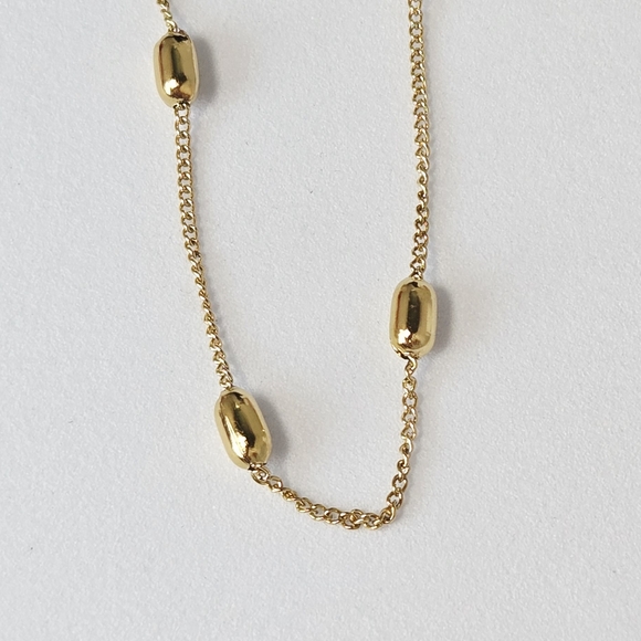 Gold Satellite Chain Bracelet Station Beaded Oval Link Adjustable Minimalist - Picture 4 of 5